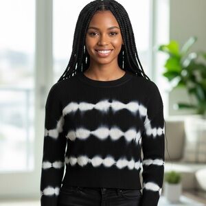 Crave Fame - EC - Elegant Black, White, & Blue Women's Crew Neck Sweater